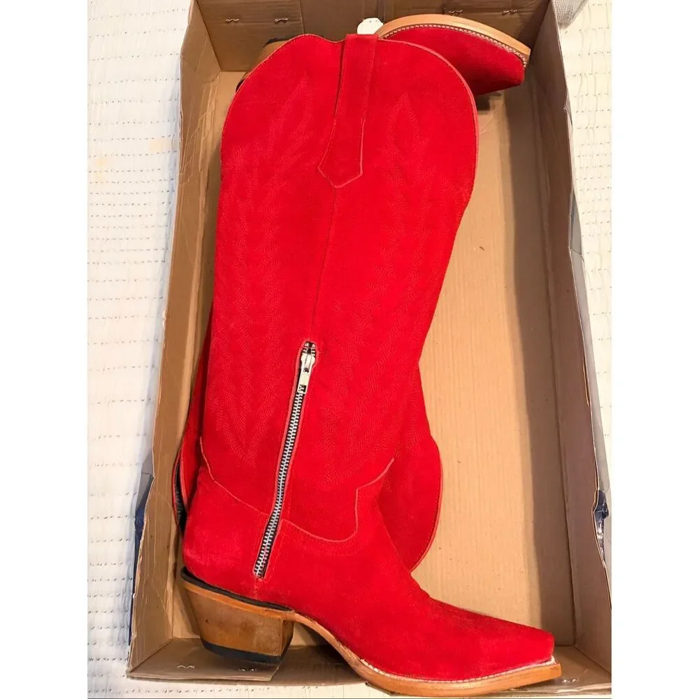 Rock’em Gia Valentina Red Suede Wide Calf Western Cowboy Boots Size 8.5 Tall Sha